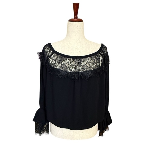 Forever 21 Elegant Off Shoulder Black Lace Steampunk Blouse. Black Size M #1467 - Picture 1 of 4